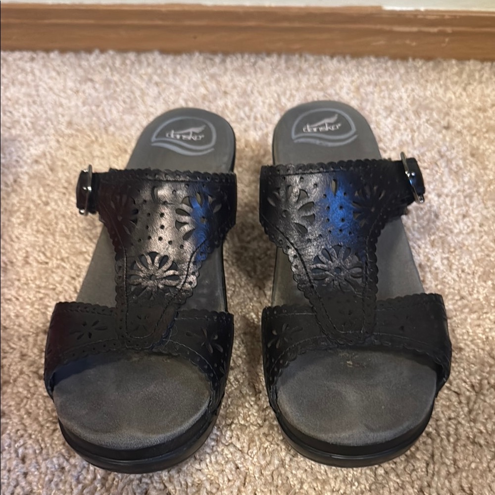 Dansko Black Mules with Adjustable Straps